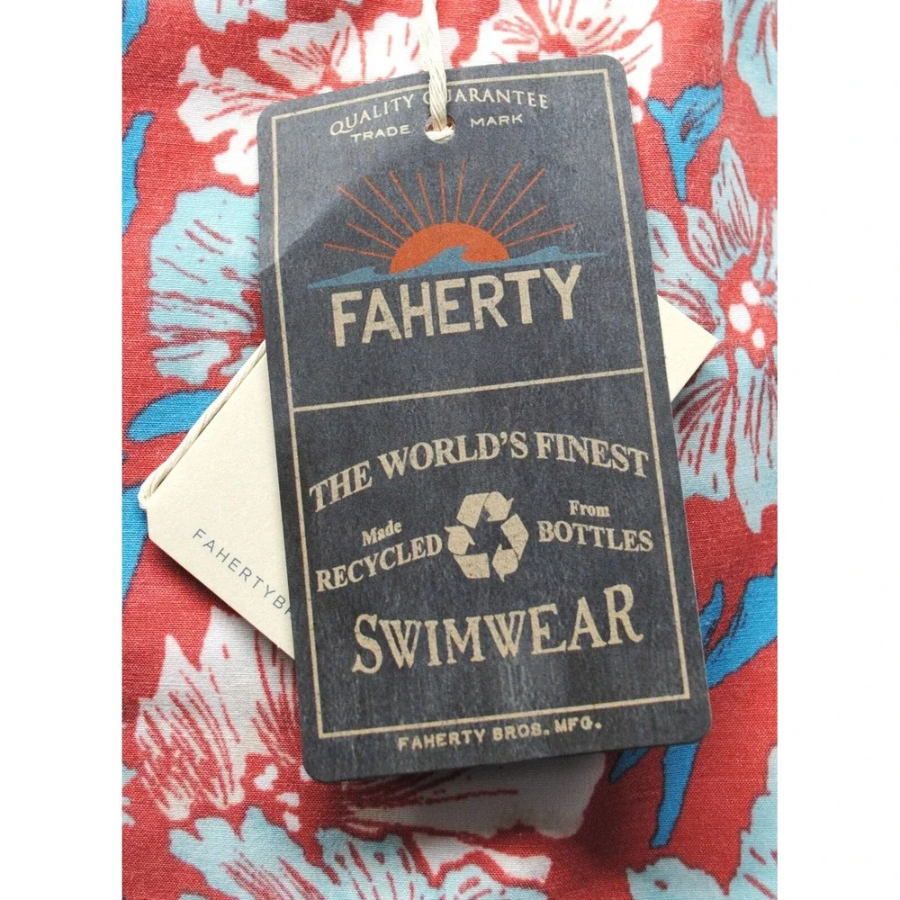 Faherty Mens Size 2XL Red Hawaiian Floral Adjustable Beacon Swim Trunks New J10